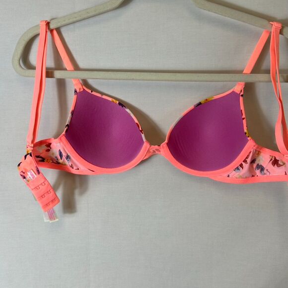 PINK Wear Everywhere Peach Multicolored Floral Underwire Lined T-Shirt Bra 32B - Picture 8 of 12